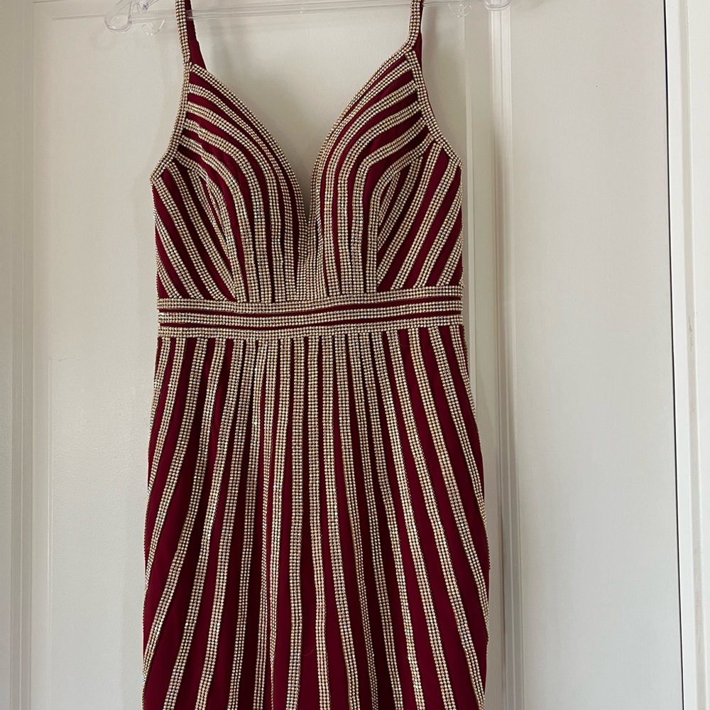 Jovani Maroon Dress with stone detailing